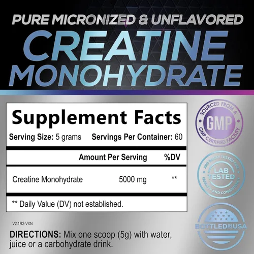 Miniatura 2 de Monohidrato de creatina, 5000 mg por porción, suplemento de creatina micronizada pura en polvo para hombres y mujeres, sin sabor, la creatina