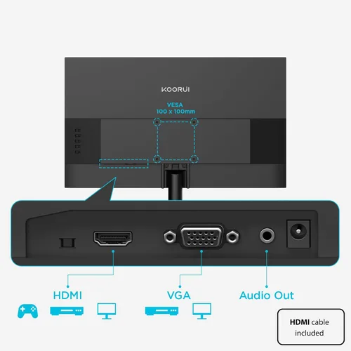 Miniatura 9 de KOORUI Monitor de computadora de 24 pulgadas Full HD 1920 x 1080p 100Hz VA con relación de contraste 3000:1 con HDMI VGA, biseles delgados de tres