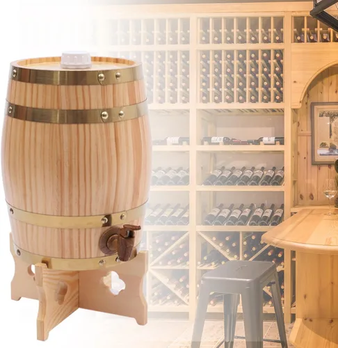 Miniatura 4 de Barril de madera de pino de LOYALHEARTDY de 5 l de madera de pino de primera calidad, con soporte vertical para almacenamiento de whisky, vino