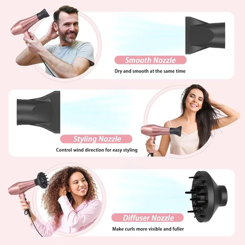 Miniatura 5 de Secador de Pelo, Secador Iónico Profesional con Difusor para Cabello Rizado, 2400W Potente Secador de Pelo de Secado Rápido para Mujeres y Hombres