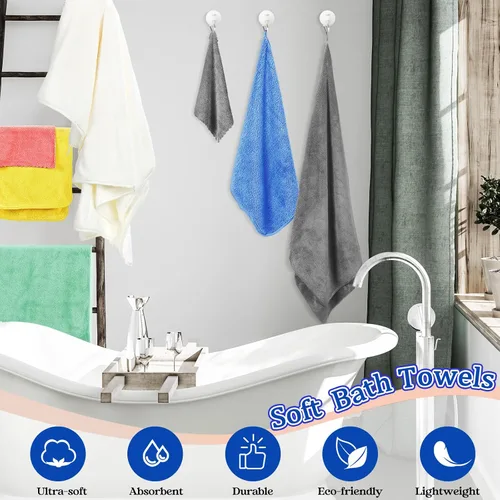 Miniatura 6 de Moukeren Juego de 18 toallas de baño de microfibra, 6 toallas de baño, 6 toallas de mano, 6 toallas pequeñas, terciopelo coral suave, altamente