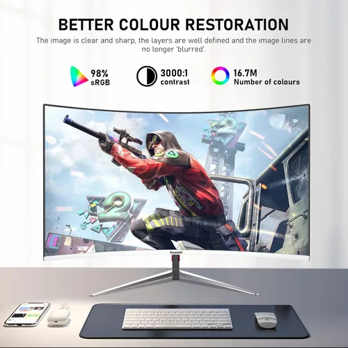 Miniatura 5 de Gawfolk - Monitor de computadora PC de 27 pulgadas, monitor curvo para juegos de 1800R 180Hz, FHD1080p 1ms sin bisel, freesync, 98% sRGB, ángulo
