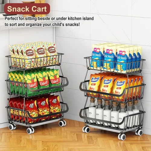 Miniatura 5 de Carrito de despensa rodante de 3 niveles con ruedas, organizador de piso de almacenamiento de alambre apilable para estantes de cocina, despensa