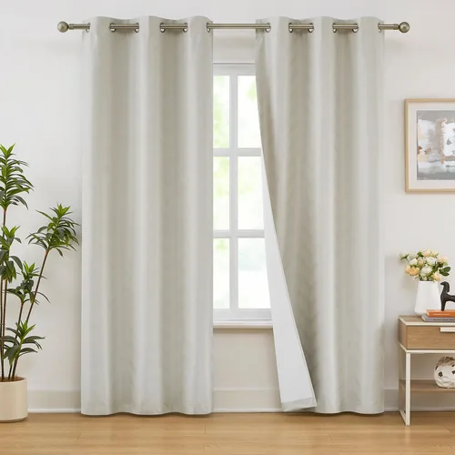 Miniatura 9 de Cortinas opacas para ventana de dormitorio o sala de estar, elegantes cortinas de ventana con patrón geométrico jacquard con respaldo blanco