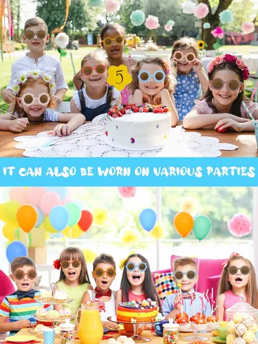 Miniatura 6 de Dunzy 16 pares de lentes de sol para niños y niñas, lindos lentes de sol redondos para fiestas en la playa, de 3 a 10 años