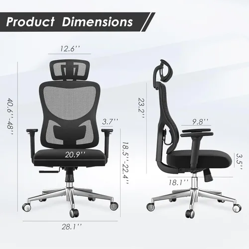 Miniatura 2 de Soohow Silla de oficina ergonómica, silla de escritorio de malla con soporte lumbar ajustable y reposacabezas, cómoda silla de computadora