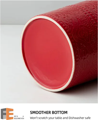Miniatura 3 de FUN ELEMENTS Soporte para utensilios de cocina, 7.2" Recipiente para utensilios súper grande pesado y estable de cerámica con relieve de encaje
