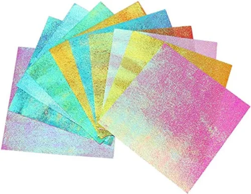 RCFINE 100 piezas de papel de origami brillante iridiscente papel plegable DIY papel artesanal papel 10 colores Origami estrella tiras de papel para