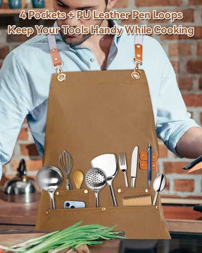 Miniatura 3 de Delantal de Cocina Teskyer con Bolsillos, Resistente al Agua y al Aceite, Delantal de Lona con Espalda Cruzada para Hombre Mujer Chef Servidor