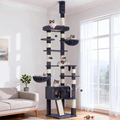 Miniatura 11 de Hey-brother Árbol gótico para gatos, de 98.4 a 110.2 pulgadas, de piso a techo, altura ajustable, torre de escalada alta para gatos grandes