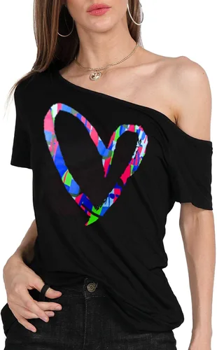 Miniatura 6 de MAGICMK - Camiseta casual para mujer, con estampado de labios y hombro descubierto, talla extragrande