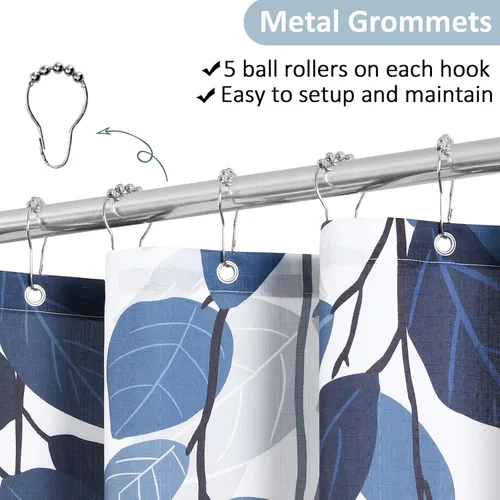 Miniatura 2 de BOODII Cortinas de ducha azul de eucalipto para baño, diseño floral, hojas de acuarela en la parte superior, cortina botánica de naturaleza, tela