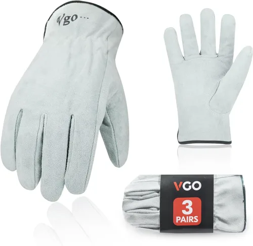 Vgo... 3 pares de guantes de trabajo y conductor, de cuero de vaca sin forro, para trabajo pesado, conducción de camiones, almacén, jardinería,