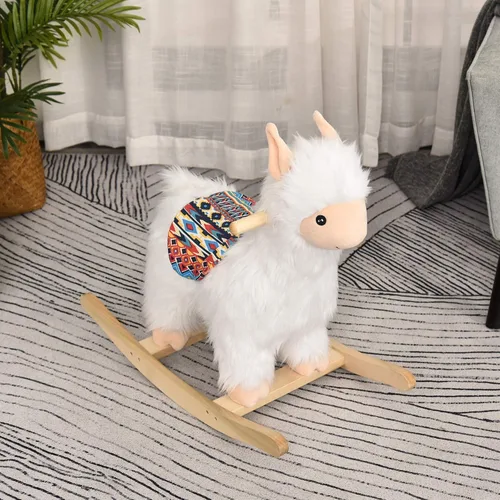 Miniatura 8 de Qaba Juguete de caballo mecedora para niños, estilo llama, tela de felpa suave para niños de 3 años en adelante