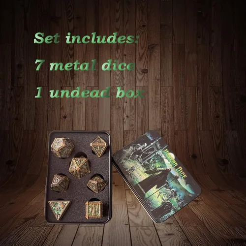 Miniatura 7 de DND - Juego de dados de metal D&D poliédricos con caja de regalo, caja de metal, juego de dados DND, dados poliédricos para Calabozos y Dragones