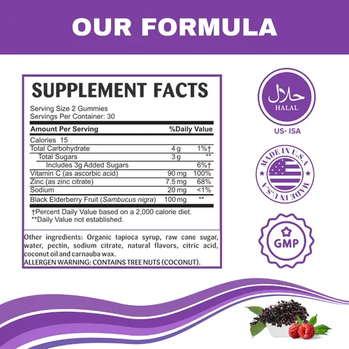 Miniatura 5 de Greenfield Nutritions - Gomitas de saúco con apoyo inmunológico halal para adultos, apoya tu sistema inmunológico de forma natural con gomitas halal