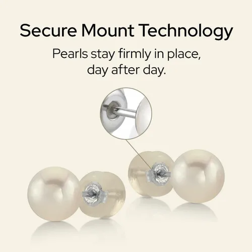 Miniatura 6 de THE PEARL SOURCE Round White Freshwater Real Pearl Earrings for Women - 14k Gold Stud Earrings Hypoallergenic Earrings with Genuine Cultured Pearls