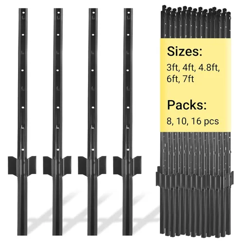 Postes de valla de metal, postes en U negros resistentes de 3 pies, postes en T sin excavación para vallas, malla de alambre, perfecto para cercas