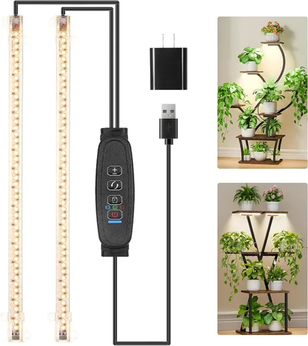 Miniatura 15 de RWNTAO Lámpara de cultivo de una tira de 2 unidades, tiras de luz LED de espectro completo para plantas de interior con temporizador de encendido