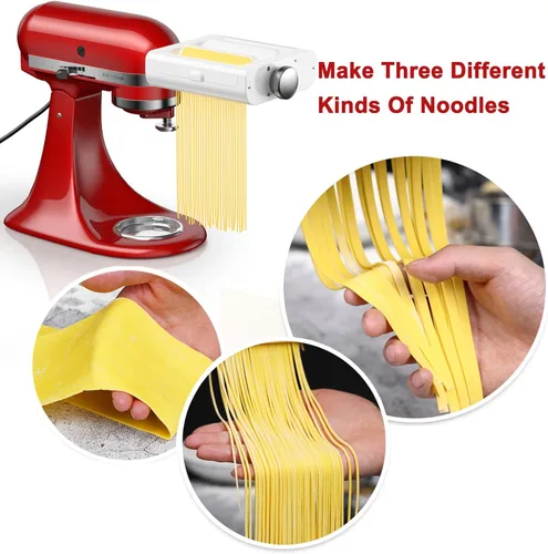Miniatura 2 de RETHONE Accesorio para hacer pasta para batidoras de pie KitchenAid, juego de accesorios de pasta 3 en 1, incluye rodillo de pasta, cortador