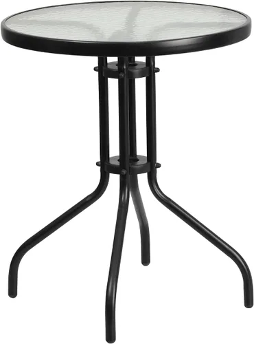 Miniatura 7 de Flash Furniture Brazos - Juego de comedor para patio al aire libre de 3 piezas, 2 sillas apilables flexibles color gris, mesa redonda de vidrio