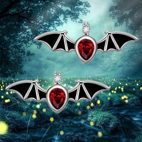 Miniatura 5 de Aretes hipoalergénicos de plata de ley con forma de murciélago con forma de calabaza y llama, murciélagos, para mujeres, adolescentes, niñas, orejas