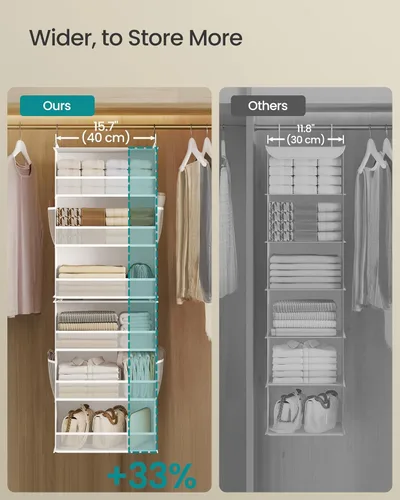 Miniatura 4 de SONGMICS Organizador colgante de armario, estante de almacenamiento de tela de 6 niveles, estante colgante de armario separable con bolsillos Blanco