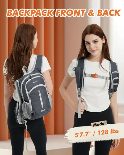 Miniatura 7 de Seektop Mochila de senderismo pequeña de 15 L para viajes, impermeable, ligera, bolsa de senderismo para mujeres y hombres Gris oscuro