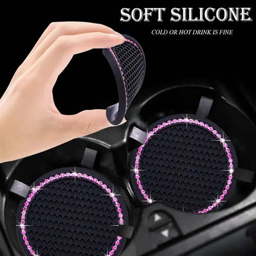 Miniatura 4 de 4 posavasos con brillantes para portavasos, 2.75 pulgadas, insertos para portavasos de auto, silicona suave antideslizante a prueba de golpes, Negro