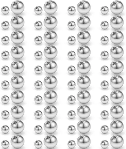 Miniatura 9 de Ruifan - 60-80 unidades, bolas de repuesto de acero quirúrgico 316L, joyería corporal, piercing, 16G 14G, producto unisex, para roscar en barra