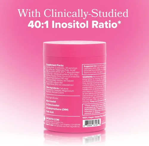 Miniatura 3 de O Positiv FLO Apoyo a la salud ovárica - Equilibrio hormonal para mujeres, suplemento con DIM, Myo y D-Chiro inositol, ácido fólico - Apoya