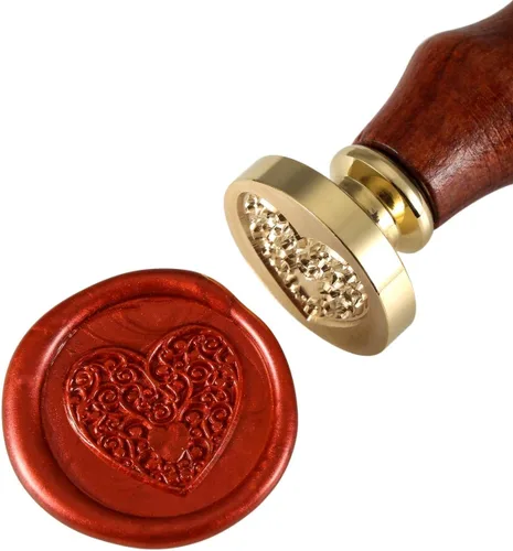 Miniatura 4 de Yoption Kit de sellos de cera, sello de corazón con varillas de cera de sellado doradas, rojas y plateadas, juego de caja de regalo