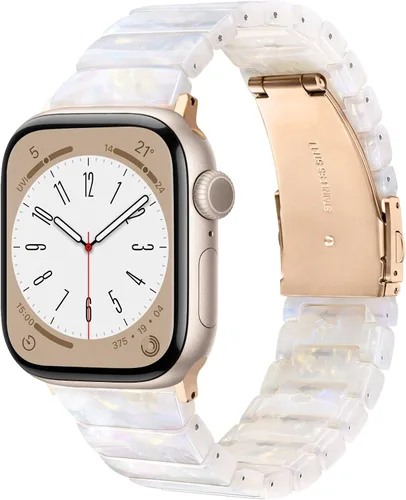 Miniatura 12 de V.R.HOPE Correa de Resina para Reloj Compatible con Apple Watch para Mujeres 38mm 40mm 41mm 42mm Oro Rosa Ligero Pulsera de Pulsera para iWatch Beige