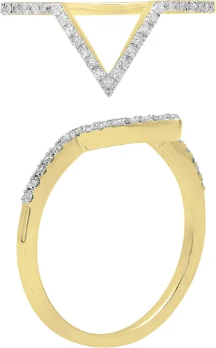 Miniatura 2 de Dazzlingrock Collection Anillo de Chevron de boda en forma de V apilable de diamante blanco redondo de 0.15 quilates (ctw) para mujer Oro de 14
