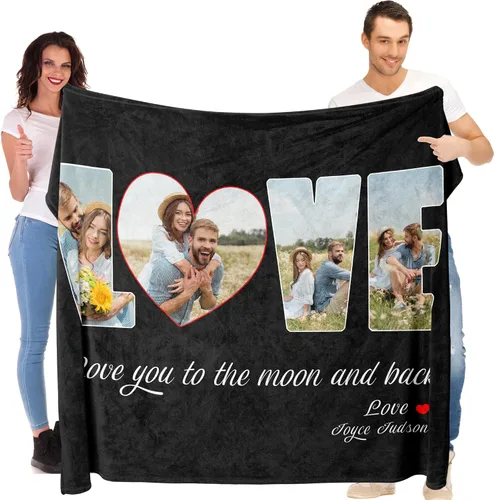 Miniatura 7 de Manta personalizada con corazones con fotos para mamá papá, manta personalizada para la cama, manta de forro polar, regalo para la familia, regalo
