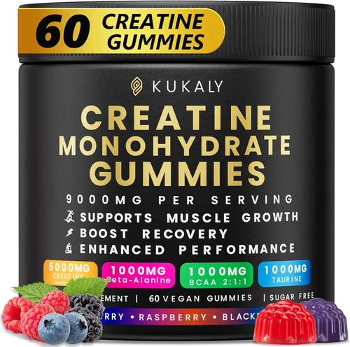 Miniatura 14 de kukaly Gomitas de monohidrato de creatina para hombres y mujeres, gomitas de creatina de 9000 mg sin azúcar, sabor mezclado con L-taurina, BCAA 2:1