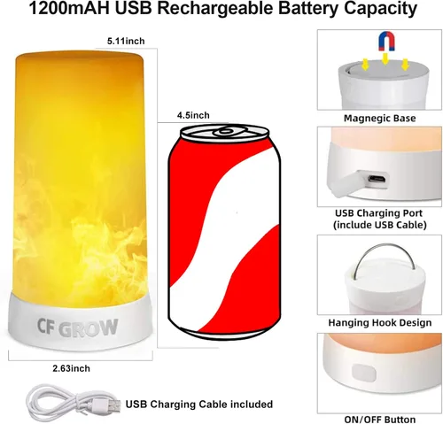 Miniatura 5 de Luz LED con efecto de llama, recargable por USB, impermeable, regulable, 4 modos, linterna con efecto de detección de gravedad y base magnética