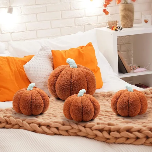 Miniatura 6 de Kajaia 4 almohadas de otoño decorativas de calabaza de Acción de Gracias, almohada de otoño de 11 pulgadas, 7 pulgadas, cojín 3D de Acción de Marrón