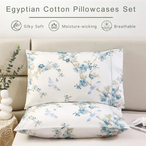 Miniatura 2 de URBONUR Juego de 2 fundas de almohada 100% algodón con estampado floral, fundas de almohada decorativas de tamaño estándar suaves, transpirables