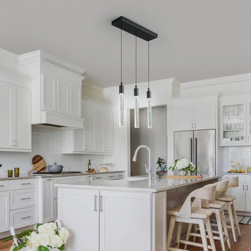 Miniatura 4 de Iluminación moderna para isla de cocina, lámpara colgante negra, regulable, con acabado negro, mini luces colgantes de cristal para comedor, sala