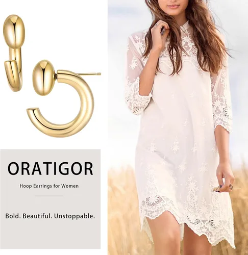 Miniatura 3 de Aretes de aro para mujer, chapados en oro de 18 quilates, joyería de regalo