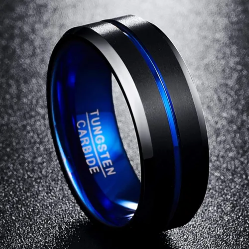 Miniatura 2 de NUNCAD - Anillo de tungsteno de 532, 1564, 516, 2564 pulgadas, para hombres y mujeres, color negro, azul, dorado, oro rosa, plata y bordes