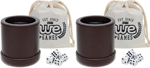 Miniatura 10 de WE Games Juego de dados de cuero negro profesional hecho a mano, viene con 5 dados de juego estándar y bolsa de tela, rodillo de dados