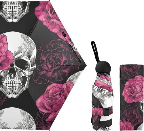 Miniatura 2 de Sombrilla de viaje plegable compacta con protección UV para 99% de protección UV, resistente al viento, a prueba de lluvia, pequeña luz a la moda