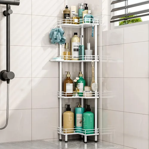 Miniatura 13 de HapiRm Organizador de ducha esquinero de pie, organizador de ducha de 2 niveles con soporte para jabón, organizador de pie de baño a prueba de óxido
