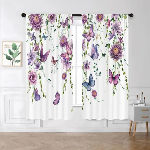 Miniatura 26 de Cortinas de cocina vintage retro de madera, con bolsillo para cortinero, 27.5 pulgadas de ancho x 39 pulgadas de largo, 2 paneles de flores blancas