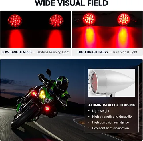 Miniatura 5 de 2 luces LED rojas de 15 piezas para motocicleta, luz de freno, intermitente, indicador de parada para Harley Honda Chopper (Luz roja cromada)