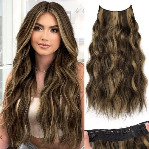 Miniatura 84 de KooKaStyle - Extensiones de cabello con hilo invisible, diadema transparente, ajustables, 4 clips fijadores, cabello largo y ondulado de 12