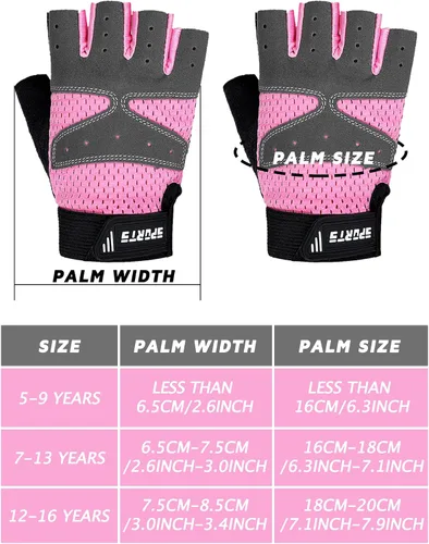 Miniatura 3 de SATINIOR - 3 pares de guantes de medio dedo para niños, guantes de ciclismo antideslizantes con gel, ajustables, para niñas y niños