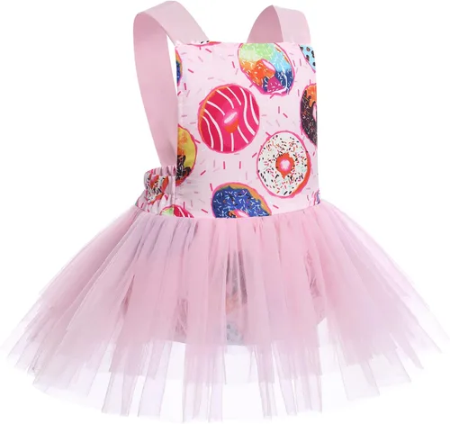 Miniatura 16 de IBTOM CASTLE Vestido de princesa tutú para niña pequeña con estampado de leopardo, dona, ratón, vestido de princesa con funda para pañales, conjunto